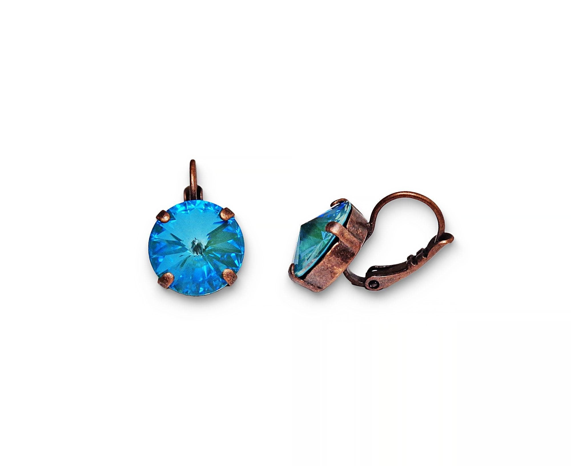 Crystal rivoli drop earrings turquoise,antique copper