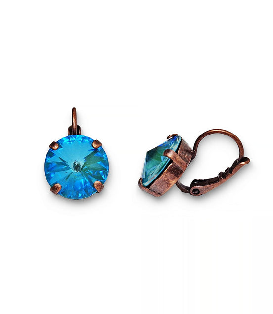 Crystal rivoli drop earrings turquoise,antique copper