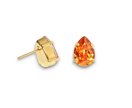 Crystal pear stud earrings Tangerine,yellow gold