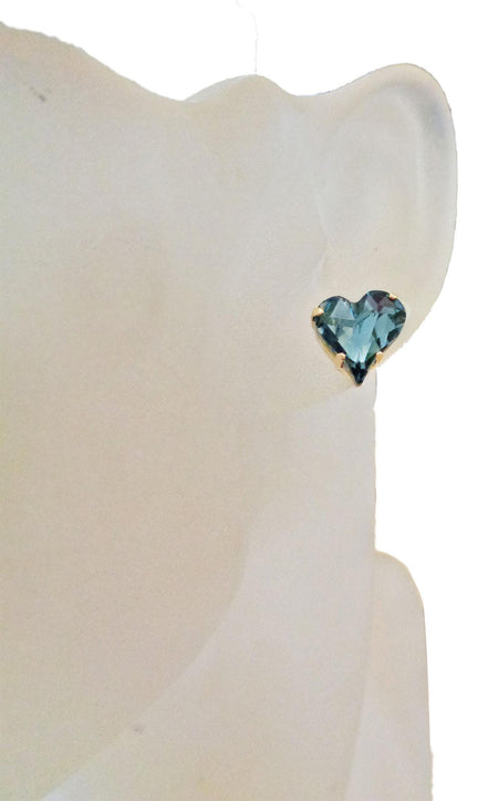 Crystal  stud heart earrings ,indian sapphire,gold plated