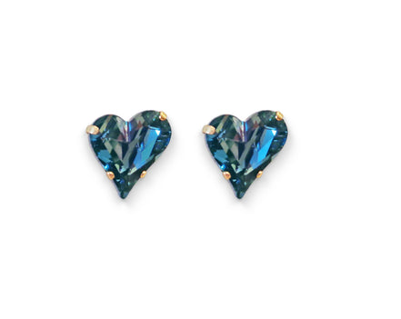 Crystal  stud heart earrings ,indian sapphire,gold plated