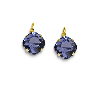 Crystal square drop earrings tanzanite