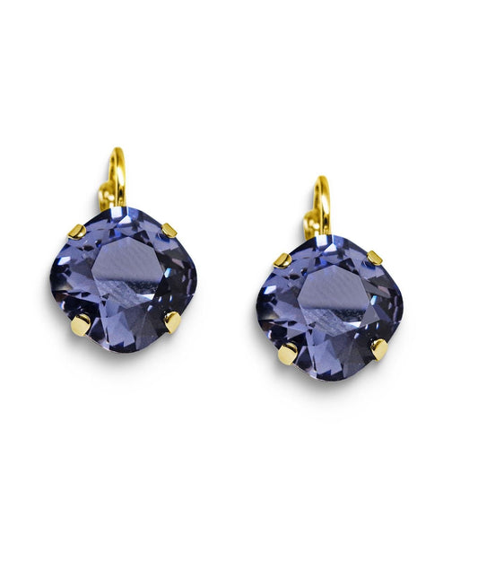 Crystal square drop earrings tanzanite