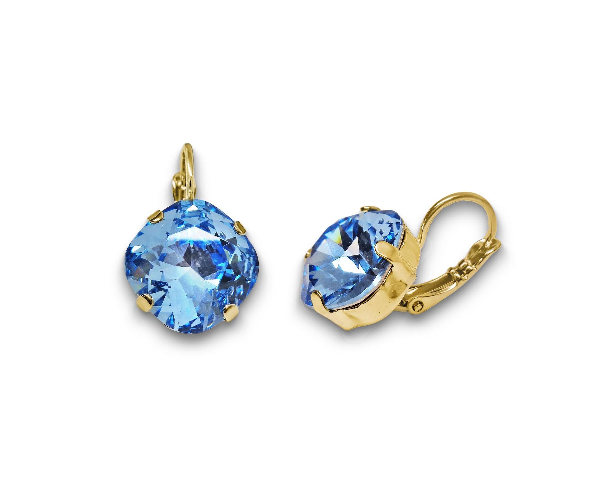 Crystal  square drop earrings aquamarine
