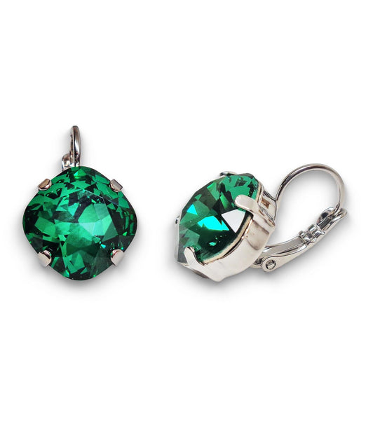 Crystal  square drop earrings majestic green ,rhodium silver