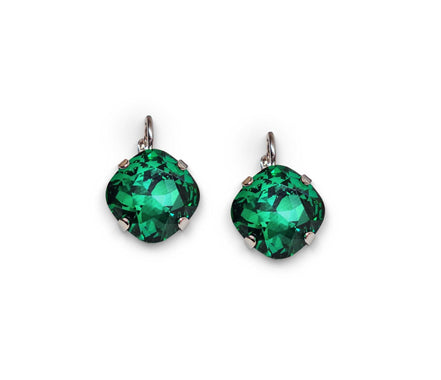 Crystal  square drop earrings majestic green ,rhodium silver
