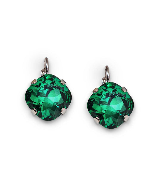 Crystal  square drop earrings majestic green ,rhodium silver