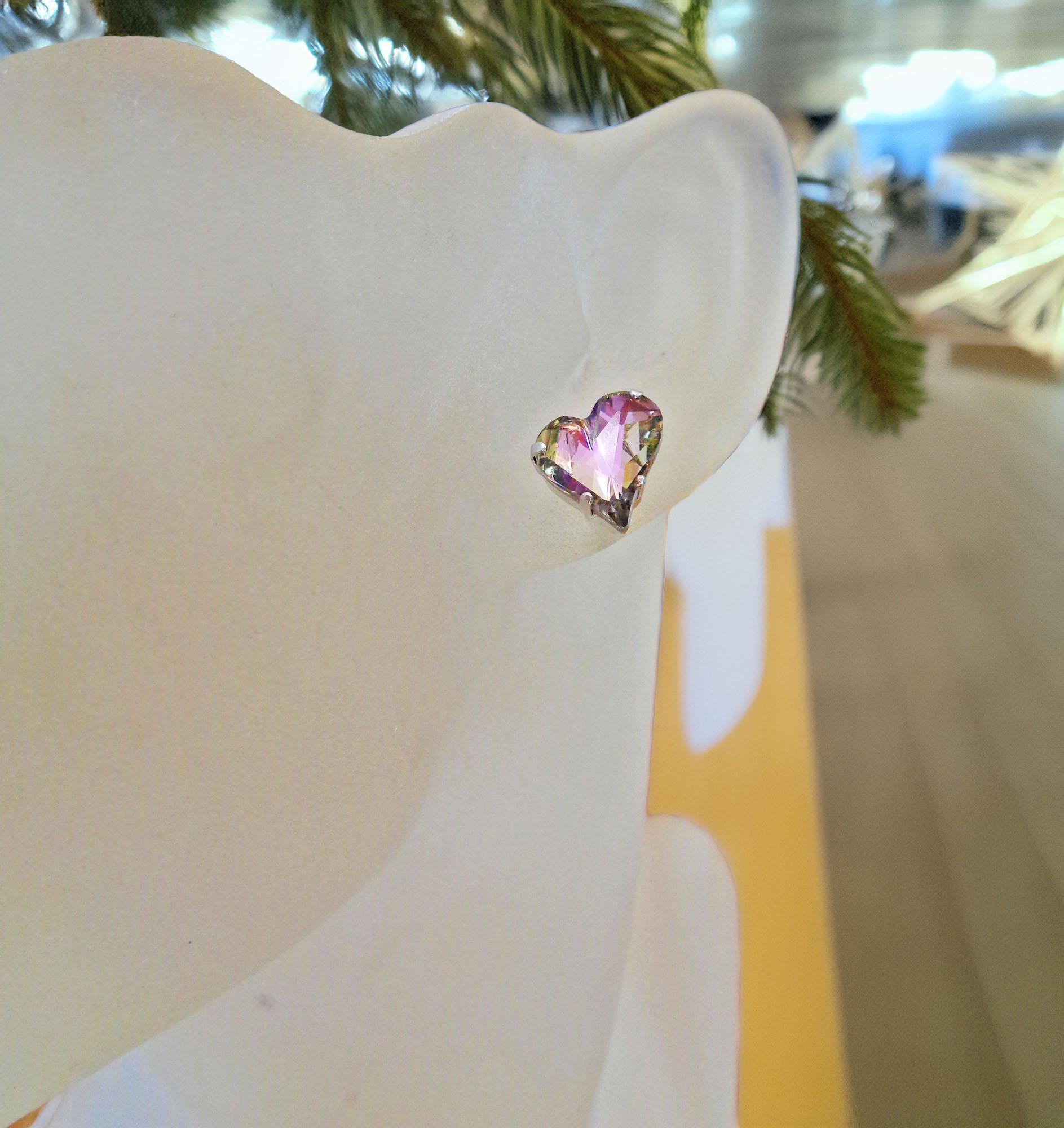 Crystal  stud heart earrings ,vitrail light,silver plated