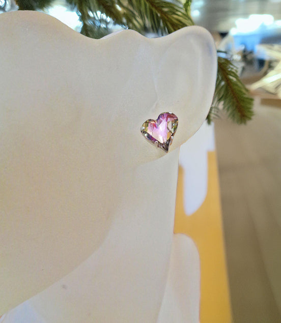 Crystal  stud heart earrings ,vitrail light,silver plated