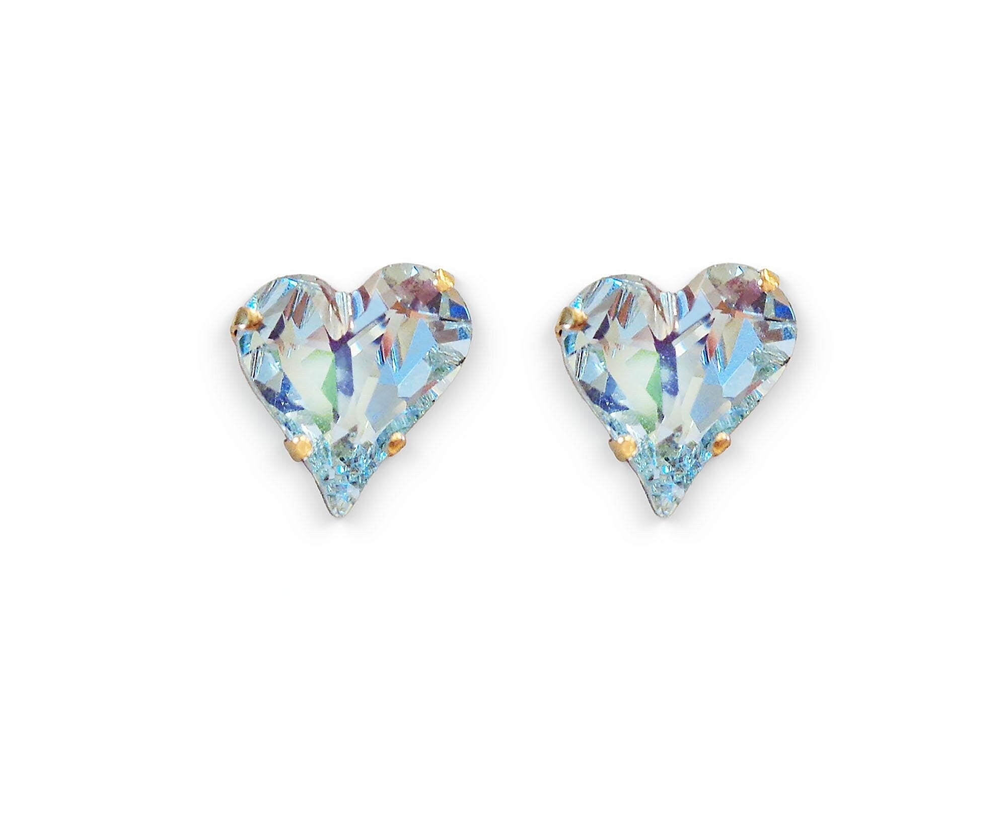 Boucles d'oreilles à tige en cristal Swarovski, pierre fantaisie, azur clair, plaqué or jaune