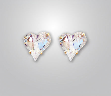 Crystal  stud heart earrings ,clear crystal