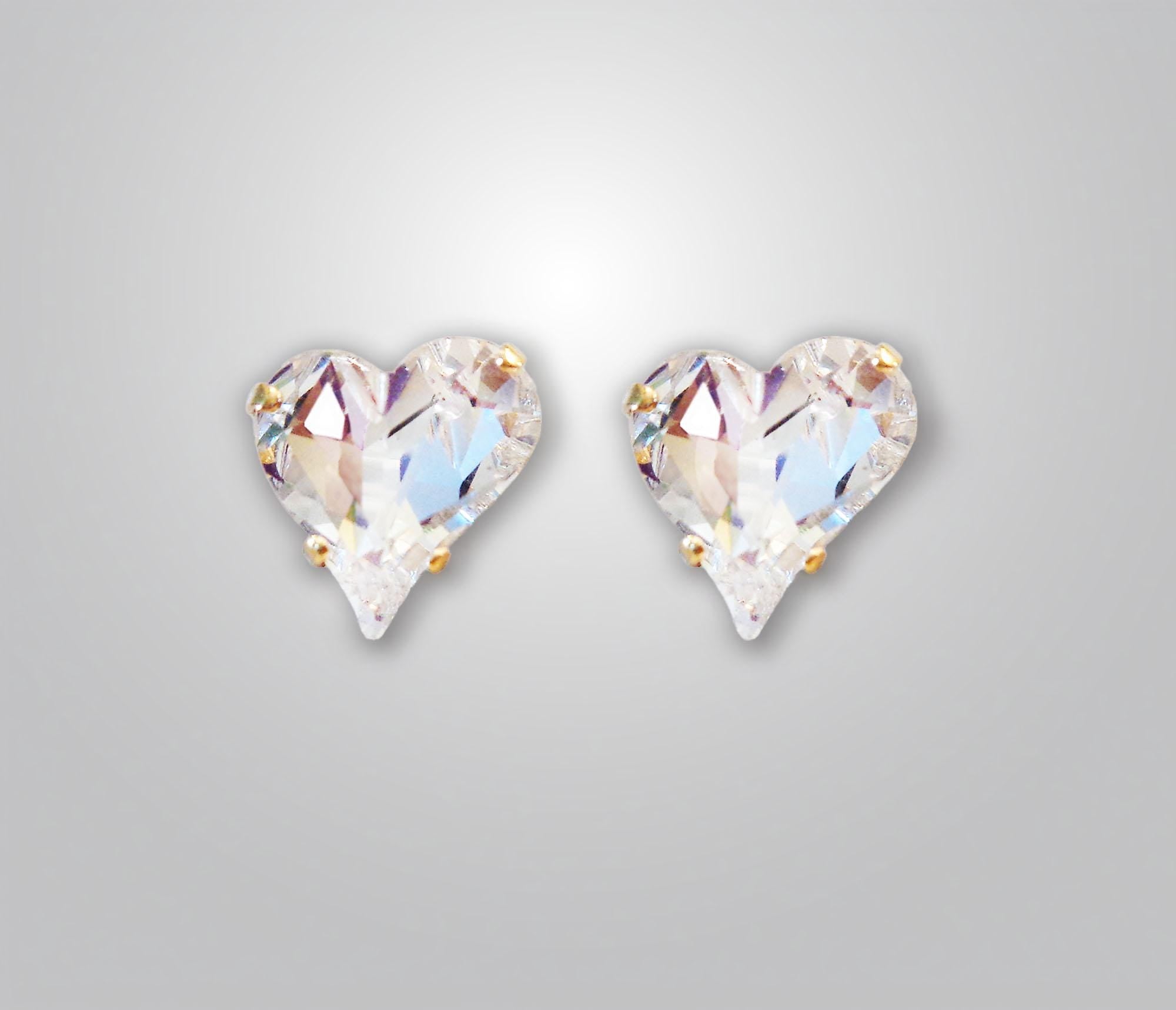 Crystal  stud heart earrings ,clear crystal
