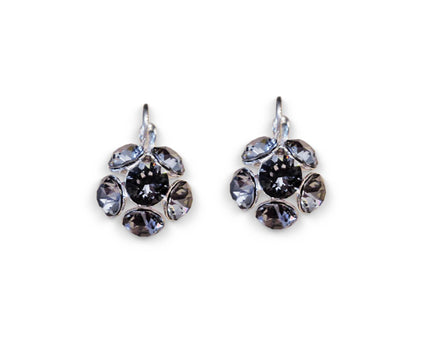 Crystal drop,black silver night ,earrings,rhodium silver