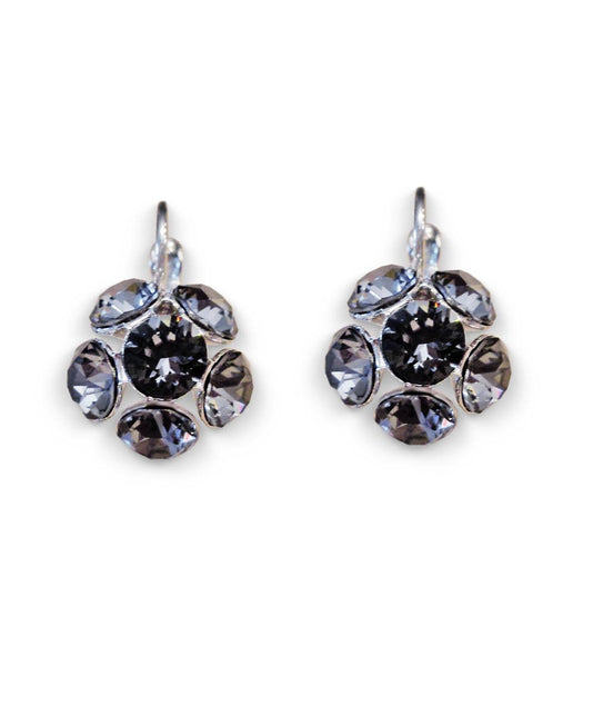 Crystal drop,black silver night ,earrings,rhodium silver