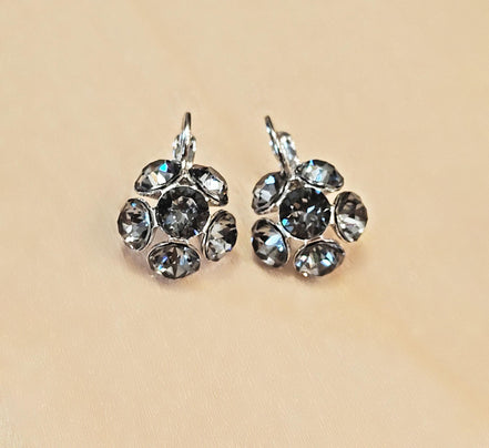 Crystal drop,black silver night ,earrings,rhodium silver