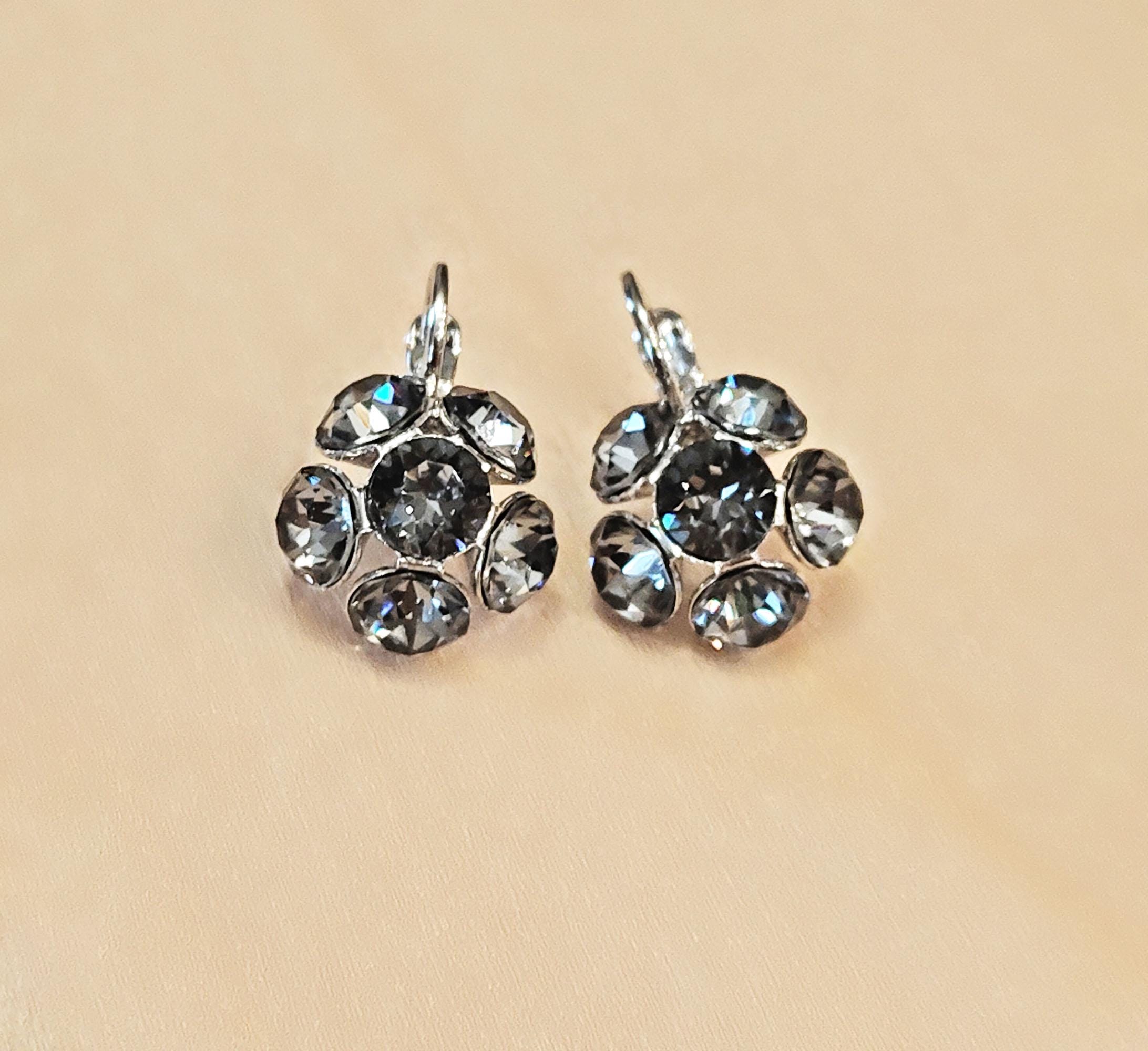 Crystal drop,black silver night ,earrings,rhodium silver