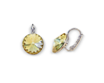 Crystal rivoli  drop earrings, dark yelow ,rhodium silver