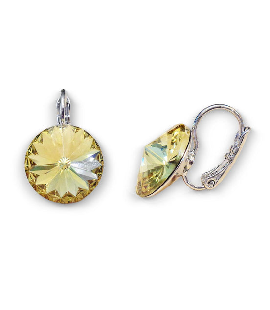 Crystal rivoli  drop earrings, dark yelow ,rhodium silver