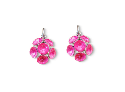 Crystal drop,electric pink ,earrings,rhodium silver