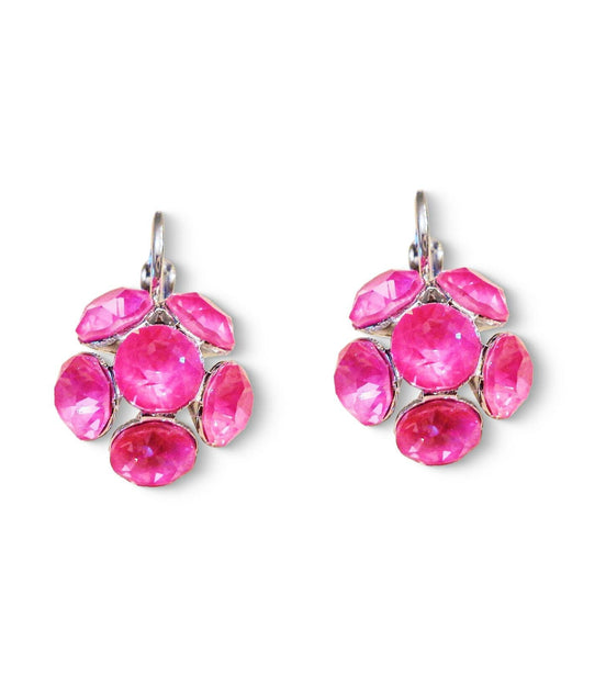 Crystal drop,electric pink ,earrings,rhodium silver