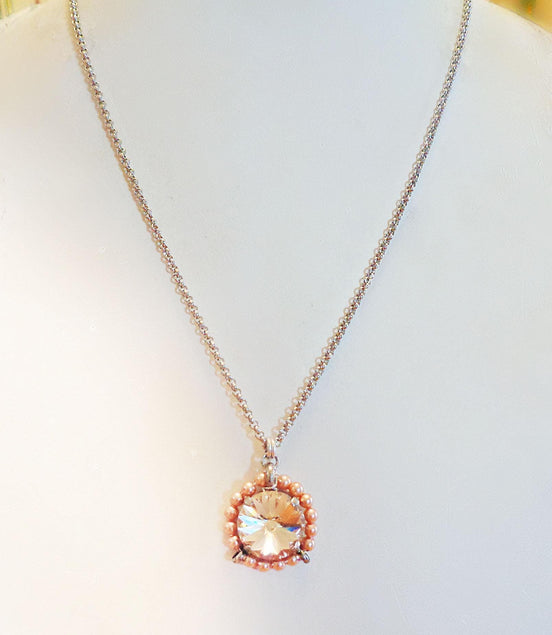 Crystal and pearl round pendant necklace light silk