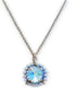 Crystal and pearl round pendant necklace aquamarine