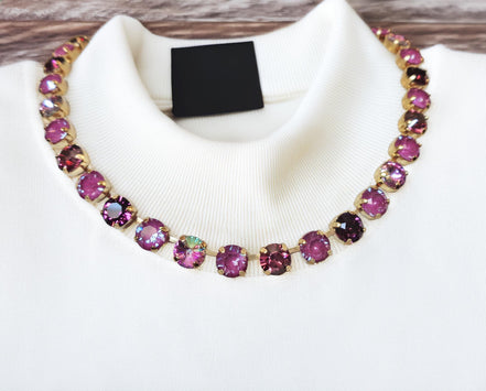 RASPBERRY GARDEN  crystal necklace crsytal orchid ,yellow gold