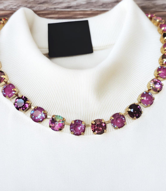 RASPBERRY GARDEN  crystal necklace crsytal orchid ,yellow gold