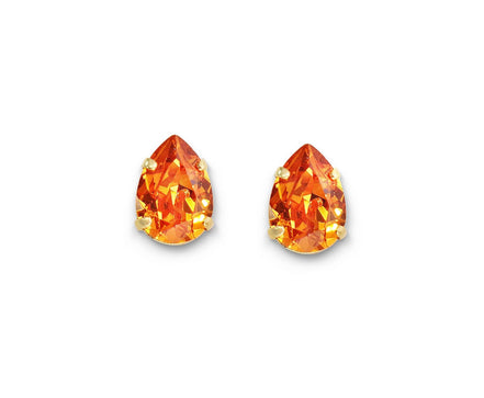 Crystal pear stud earrings Tangerine,yellow gold