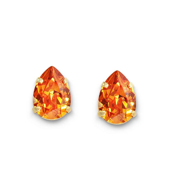 Crystal pear stud earrings Tangerine,yellow gold