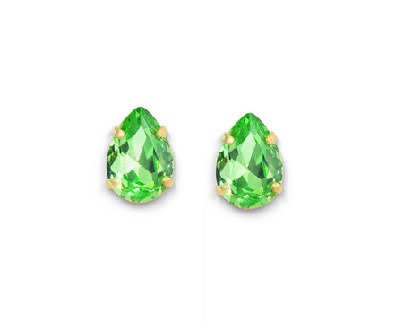 Crystal pear stud earrings green ,yellow gold