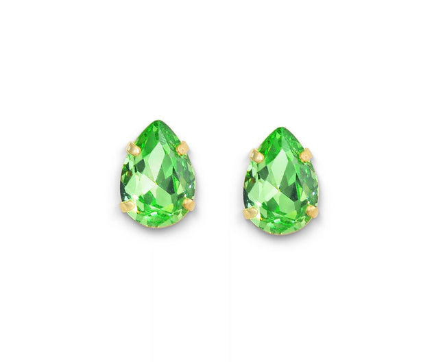 Crystal pear stud earrings green ,yellow gold