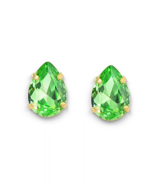 Crystal pear stud earrings green ,yellow gold