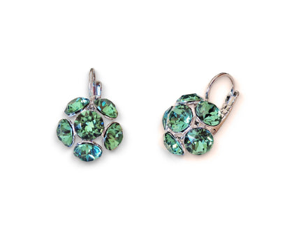 Austrian crystal erinite green round  drop earrings,rhodium silver