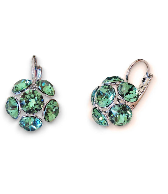 Austrian crystal erinite green round  drop earrings,rhodium silver