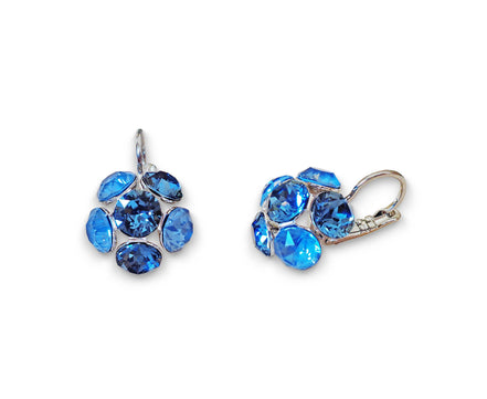 Crystal drop,denim blue ,earrings,rhodium silver