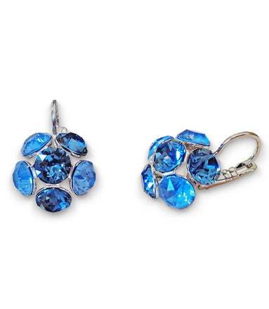 Crystal drop,denim blue ,earrings,rhodium silver