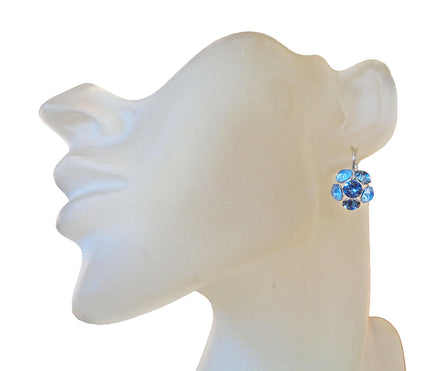 Crystal drop,denim blue ,earrings,rhodium silver