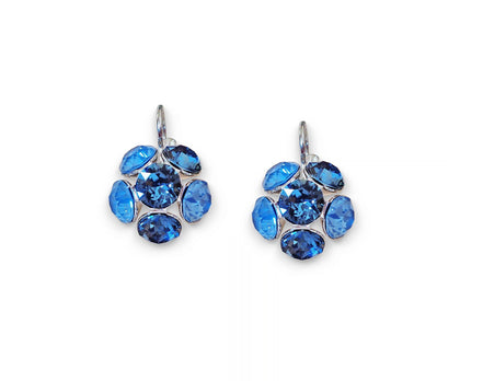 Crystal drop,denim blue ,earrings,rhodium silver