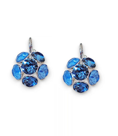 Crystal drop,denim blue ,earrings,rhodium silver