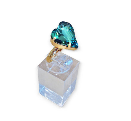 Crystal sweetheart stone ring,green,yellow gold