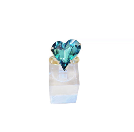 Crystal sweetheart stone ring,green,yellow gold