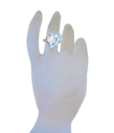 Crystal sweetheart stone ring,clear crystal,yellow gold