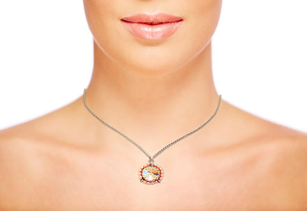Crystal and pearl round pendant necklace light silk
