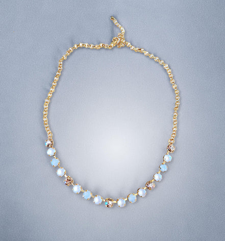 Crystal chain necklace white opal,gold  ,yellow gold