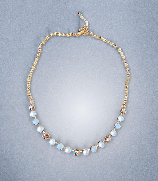 Crystal chain necklace white opal,gold  ,yellow gold
