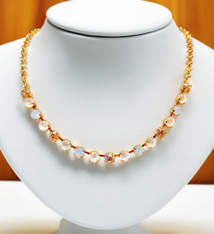 Crystal chain necklace white opal,gold  ,yellow gold