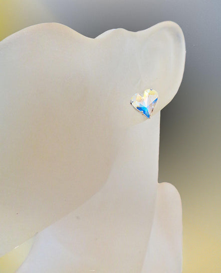 Crystal stud heart earrings ,clear crystal AB