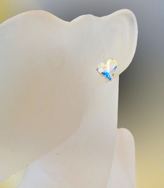 Crystal stud heart earrings ,clear crystal AB