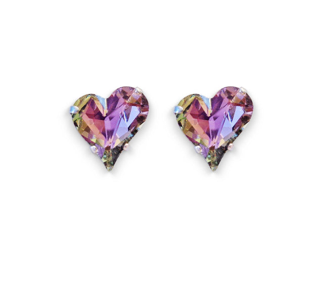 Crystal  stud heart earrings ,vitrail light,silver plated